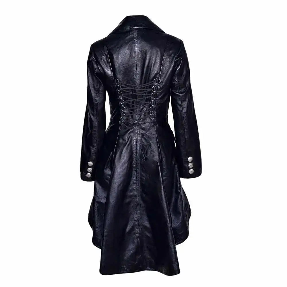 Women’s Victorian Double-Breasted Black Leather Coat