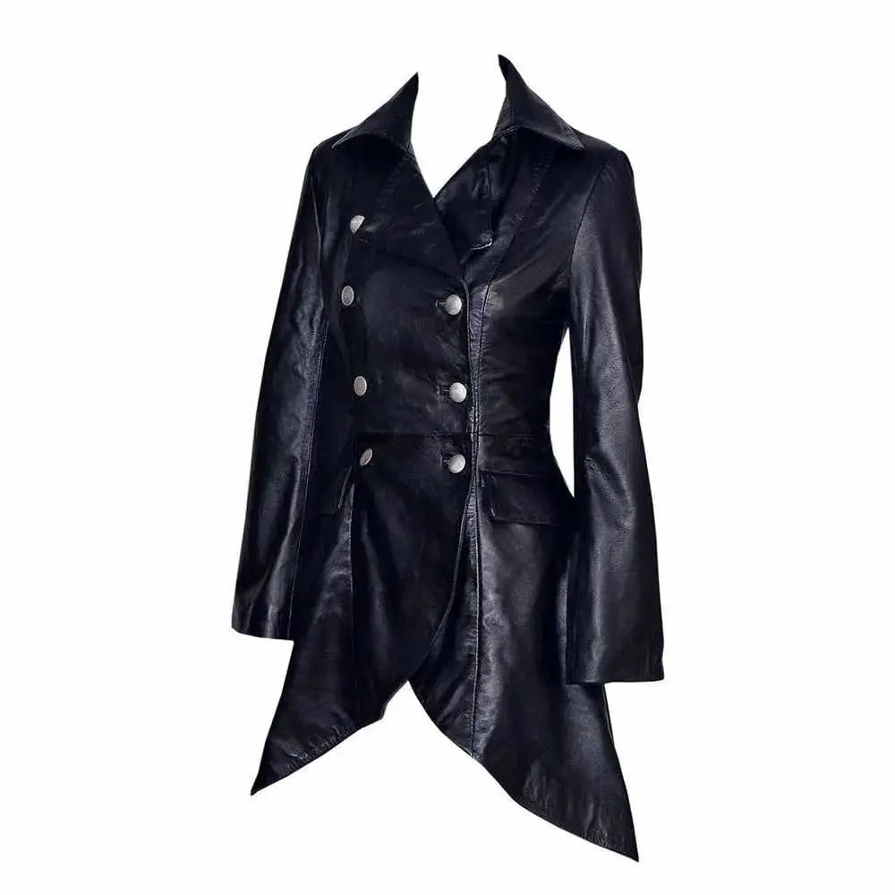 Women’s Victorian Double-Breasted Black Leather Coat