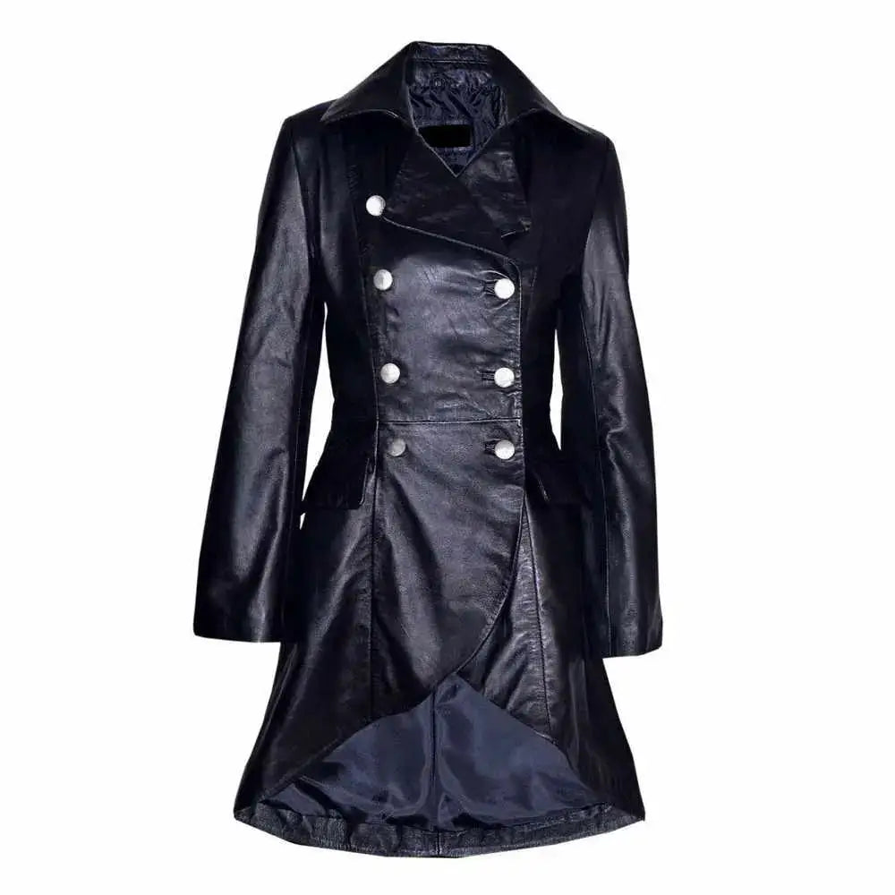 Women’s Victorian Double-Breasted Black Leather Coat