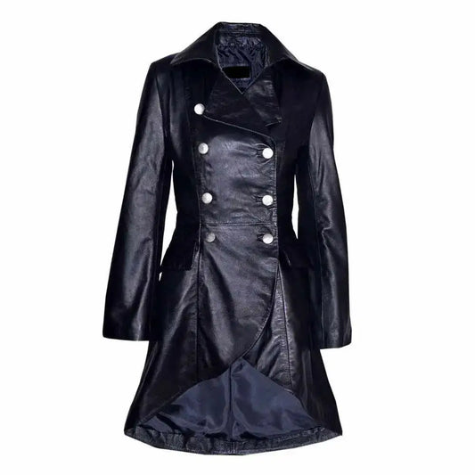Women’s Victorian Double-Breasted Black Leather Coat